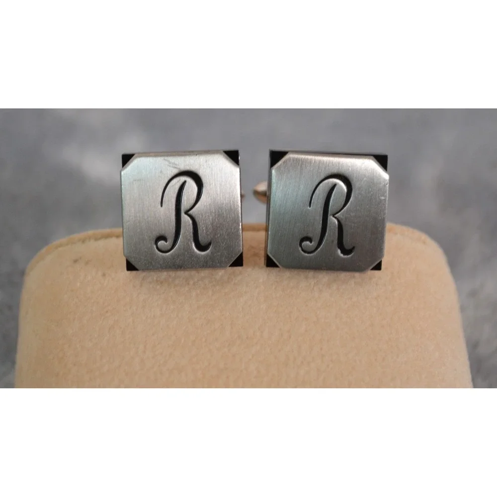 Vintage Swank Silver Tone Cuff Links with Monogrammed 
